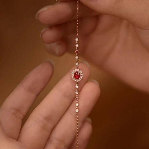 Muqian s925 silver French retro inlaid ruby bracelet for women, versatile, luxurious, noble and elegant gift for girlfriend, ruby bracelet - rose gold