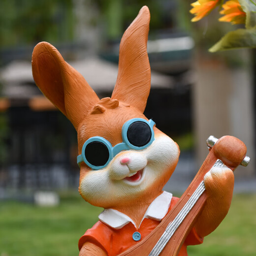 Yi Mingyuan Garden Cartoon Rabbit Fiberglass Sculpture Floor-standing Decorative Ornaments Kindergarten Outdoor Garden Courtyard Landscaping Layout Sunglasses Guitar Male Rabbit