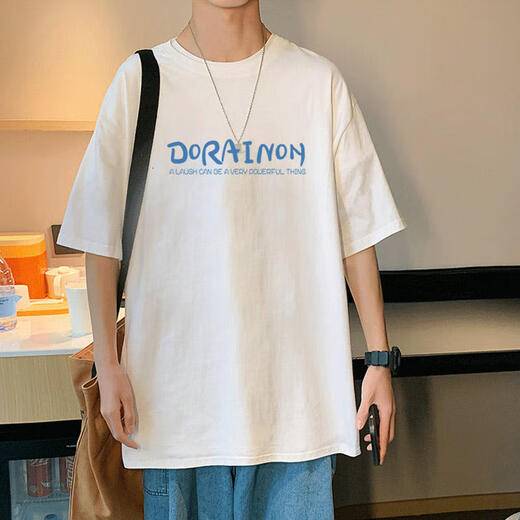 Zhiwei Doraemon pure cotton short-sleeved T-shirt for men in summer Tinker Bell new heavyweight loose dolom cat half-sleeved trendy top T688 sky blue M [recommended 90-120Jin [Jin equals 0.5 kg]]