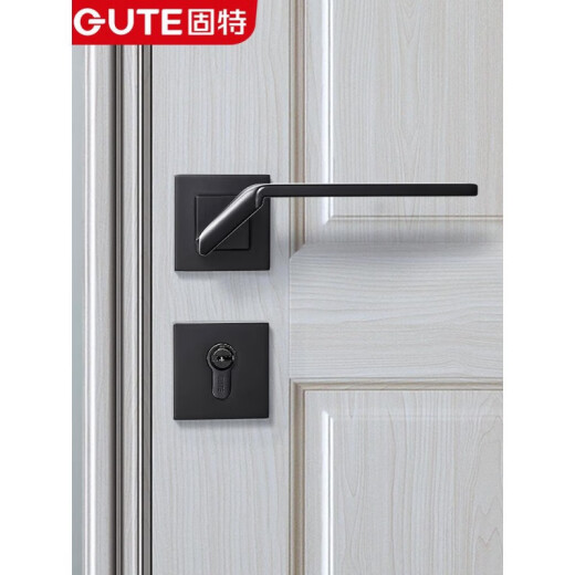 Verrouillage de porte Goode Couche intérieure serrure de muet noir Split Lock Ménage de porte universelle Handle de porte en bois Package de porte en bois 9197 noir + 2 charnière swing + aspiration de porte