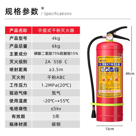 Tsunami TSUNAMI extintor de incendios de polvo seco portátil 4 kg para tiendas, hogar, vehículos, fábrica 12358 kg caja equipo contra incendios 2 kg de polvo seco 2 kg extintor para vehículos nuevo