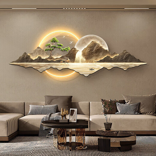 Collection of new Chinese-style living room decoration paintings, sofa background wall hanging paintings, flowing water making money, luminous landscape paintings, high-end murals