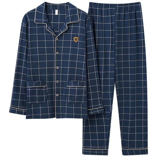 Cat Man Pure Cotton Pyjamas Herren Frühling und Herbst Langarmhose großer Größe Casual Lose Home Clothing Set Alle Baumwolle können äußere Verschleiß 3888 Blau 3xl [vorgeschlagen 170-190jin [Jin gleich 0,5 kg]]]