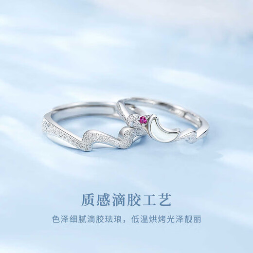 Dirholl (Dirholl) Sea Moon Sweetheart Platinum Ring PT950 Couple Ring Birthday Anniversary Gift Light Luxury for Girlfriend Light Luxury Style - Sea Moon Pair of Rings - No Engraving