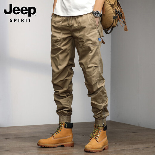 Jeep Spirit Casual Hosen für Männer Winter plus Samt verdickte Jugendsporthosen lose Krawatten Arbeitspants lange Hosen für Männer 679 Khaki plus Velvet 32
