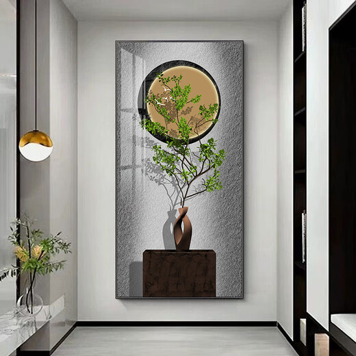 画测中式玄关背景墙装饰画静物走廊过道挂画植物花卉入户正对门墙壁画 T12049 40*80cm(推荐墙壁宽度60-70cm) 纹理面+ps黑框