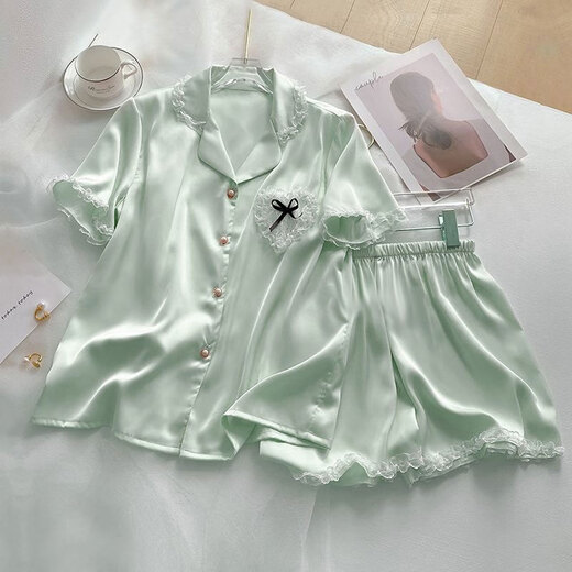 Victoria's Secret Pajamas Women's Princess Style Summer Ice Silk Short Sleeve Shorts Home Clothes Suit Lace 2025 New YX9214 M Female Recommended Weight 80-105Jin Jin is equal to 0.5 kg