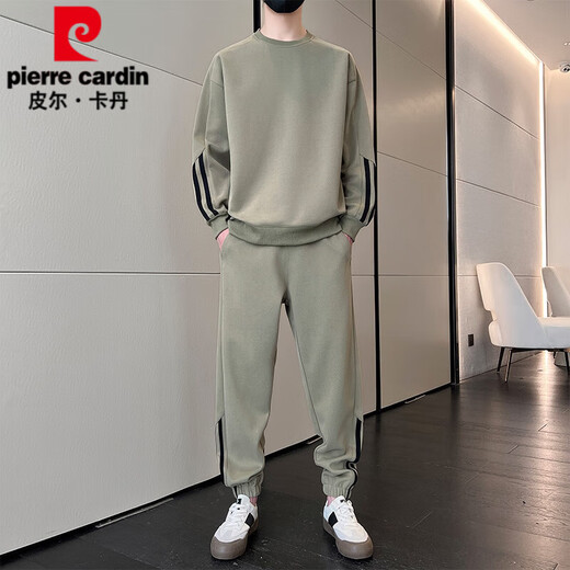 Pierre Cardin Men's Casual Sportswear Set 2025 New Spring and Autumn Round Neck Sweinshirt Men's Autumn e Winter Handsome Set 9230 Bean Green XL