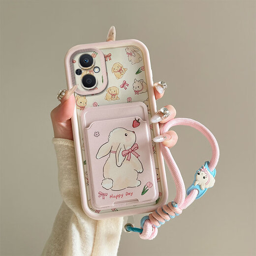 Peno oppoA96 mobile phone case PFUM10 protective case matte full cover anti-fall silicone painted soft shell men and women cartoon cute card bag type protective case [Bo card bag] Kulomi + hand rope A96