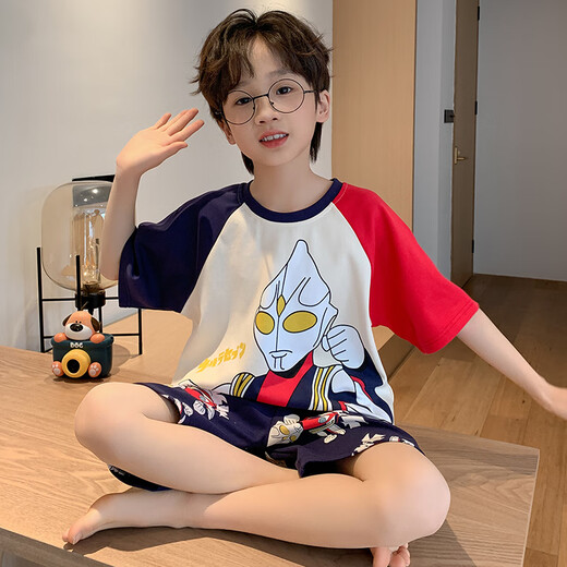 Langsha Children's Pyjamas Boys Summer Summer à manches courtes en coton mince Coton Boys Boys Petits étudiants d'âge moyen et d'été Cartoon Set Ltn673 165 suggéré 160-165 cm / 95-115jin [Jin est égal à 0,5 kg]