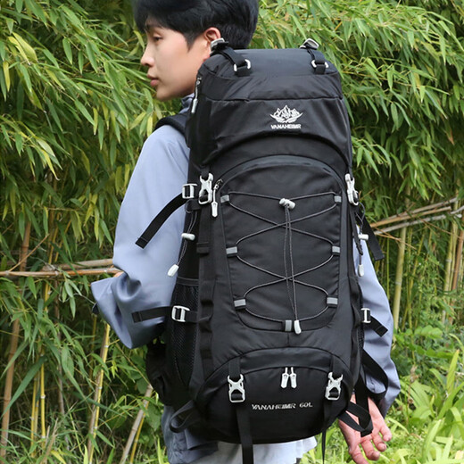 Vanaheimr new new mountaineering bag outdoor backpack mountaineering bag large capacity 60 liter multi-functional backpack hiking backpack black (strap) 60L large bag