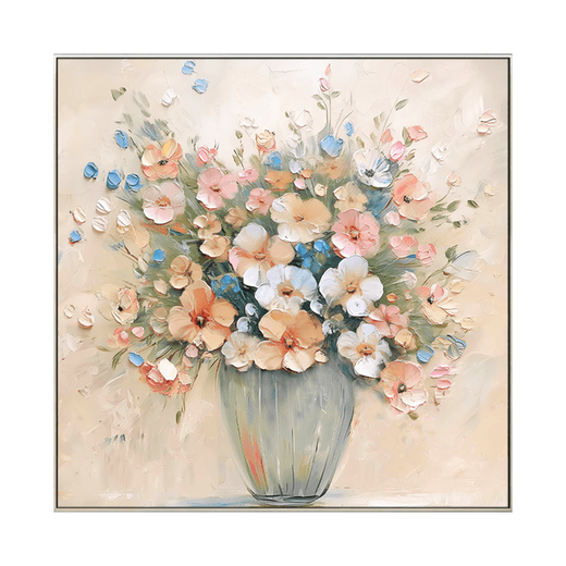 
Wingtu hand-painted oil painting restaurant decoration painting modern simple living room hanging painting French texture painting light luxury style artistic high-end sense, flowers blooming 60*60 hot-selling spot silver metal frame