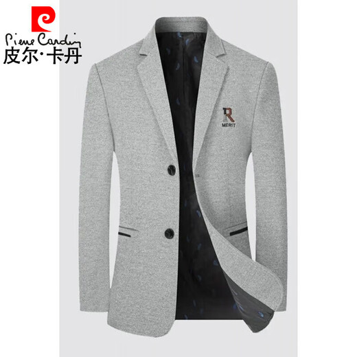 Pierre Cardin 2025 Autumn and Winter Men's Casual Suit Woolen Jacket Single Suit Slim Fit Young and Middle-aged Wool Suit Gray XL