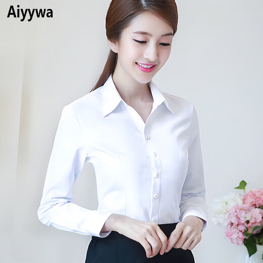 Aiyywa long-sleeved shirt women's spring and autumn professional wear white shirt business non-iron plus velvet work clothes formal wear 4S bank interview pure white (V-neck) 37 98-108Jin Jin equals 0.5 kg