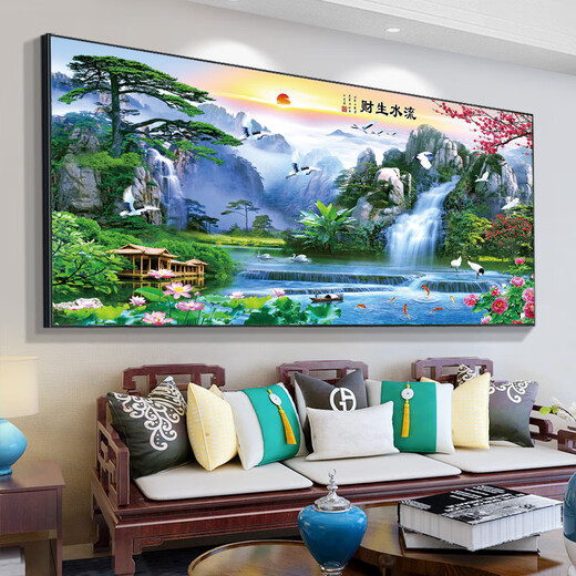 迎客松农村中堂山水挂画客厅装饰风景沙发背景墙壁画字画2024 CT-3882-迎客松 长180*80cm【顺丰入户】 【尊贵