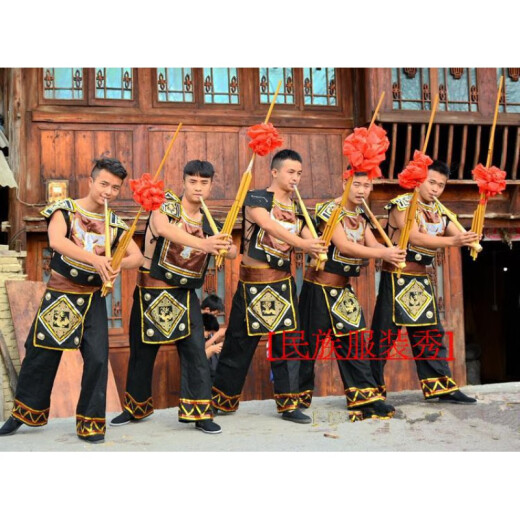 Lnga Landgre Guizhou Miao Lusheng Ethnische handgefertigte Bambus -Instrumentenbühne Performance Requisiten Lusheng 6 Röhren Großer und kleiner Lushg -Beutel mittelgroße Edelstahl Mund 75*35 cm Blasenstil