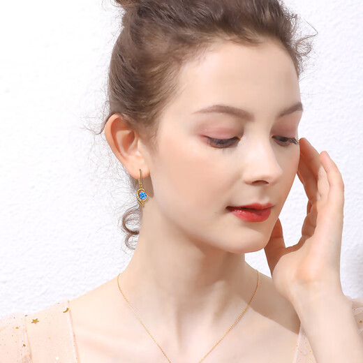 Laura Tu Light Luxury Brand Earrings Women's Platinum Earrings Luxury Accessories Birthday Anniversary Christmas Chinese Valentine's Day Gift I Have You in My Heart - White Diamond 999 Pure Gold