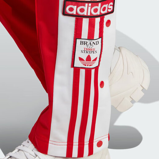 阿迪达斯 （adidas）三叶草长裤女裤 春季新款侧排扣裤健身运动透气直筒休闲阔腿裤 IR9793红色 XS