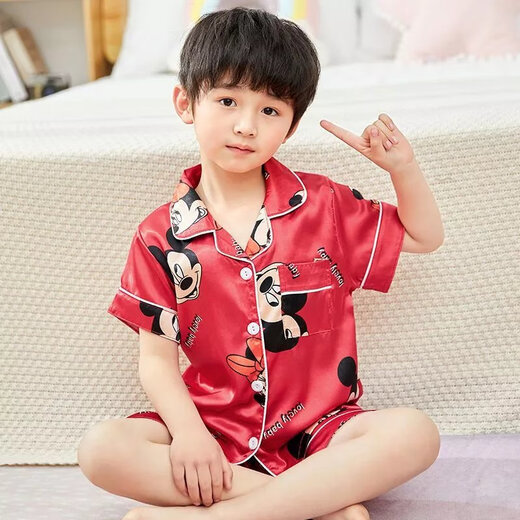 Disney Sommer kurzärmelige Kinder-Pyjamas Eisseide Dünne Sommerjunge Seiden kleines Mädchen Baby Cartoon Home Anzug 679 Junge 170 Größe 8 Empfohlene Höhe 90-105 cm
