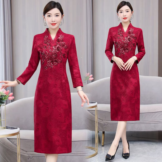 
LKSX Happy Mom Wedding Gown Young High-end Atmospheric Winter Wedding Dress Fall and Winter Wedding Festive High-end Wedding Red 9902# L Recommended 100-110Jin [Jin equals 0.5 kg]