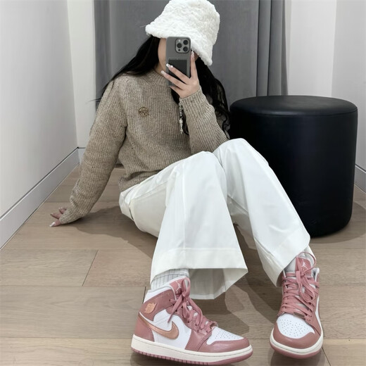 耐克（NIKE） Air Jordan 1 Mid AJ1 蓝色 防滑耐磨运动舒适复古休闲篮球鞋 FB9892-670粉色 36.5