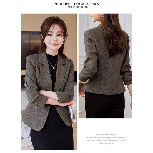 Chenfu small blazer women's Korean style fashion casual short style slim temperament suit versatile work clothes top single piece regular gray suit 2XL recommended 120-130Jin Jin equals 0.5 kg