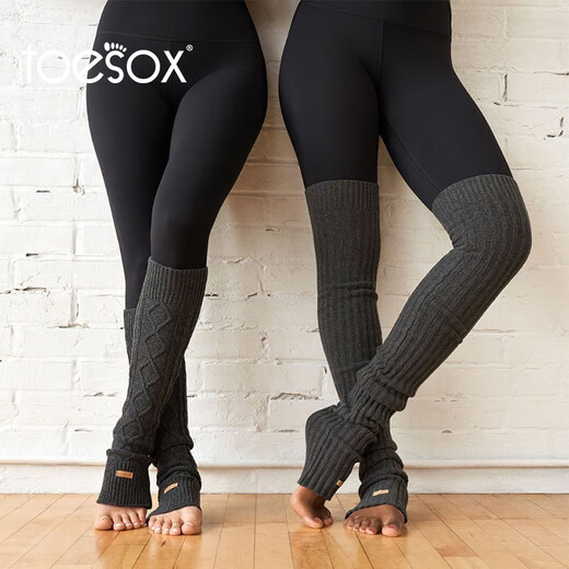 Toesox knee-protecting yoga socks, professional non-slip socks, Pilates long leg socks, Thigh High series, dark gray, one size fits all (87~89cm)