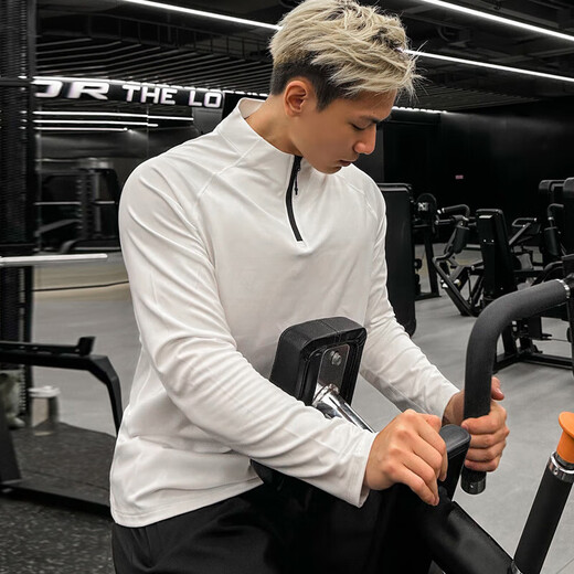 GUIJIAOER ice-breaking quick-drying clothing for men in spring and summer training track and field fitness clothing long-sleeved half-zip sports tops outdoor cycling clothing half-zip shaping tops - black 3XL (185-195 height, 170-200Jin Jin equals 0.5 kg)