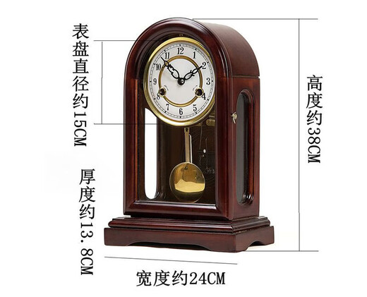 Pure copper movement mechanical desk clock living room old-fashioned solid wood dotted time pendulum clock winding chain spring retro table clock solid wood mechanical desk clock height 38CM width 24CM 12 inches
