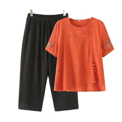 
Langshe Fat Mom Summer Cotton and Lines T-shirt plus a large size of 200 Jin [Jin equals 0.5 kg] Short-sleeved top for middle-aged and elderly people to relax and casual single piece pink top [2603#] 6XL Recommended 180-200 Jin [Jin equals 0.5 kg]