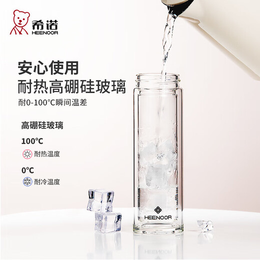 希诺（HEENOOR）玻璃杯女士双层防烫办公水杯清新高颜值带滤网公司年会商务礼品 e-6630-粉色-180ml-礼盒包装 0