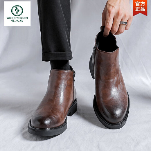 В дятеле Chelsea Boots Мужская кожаная кожаная летние дышащие ботинки с заостренным носком в британском стиле высокая вершина кожаная ботин