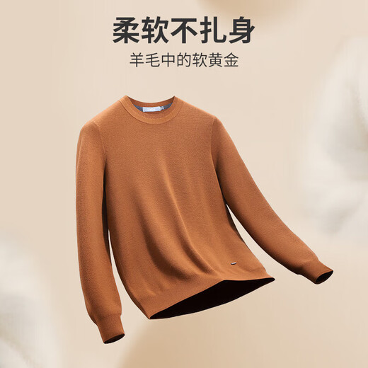 金利来【可机洗羊毛】秋冬季舒适亲肤纯色圆领套头毛衣针织衫男