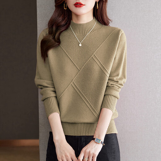 Gemila Half Turtleneck Sweater Women's Sweater Women's Autumn and Winter Short Style Winter New Fashion Women's Bottoming Shirt Top Red L 110-120Jin Jin equals 0.5 kg