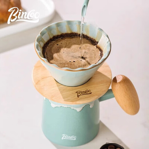 Bincoo ceramic hand-pour coffee pot set filter sharing pot coffee utensils complete set of home hand grinding coffee machine ceramic hand-pour coffee pot basic five-piece set-green