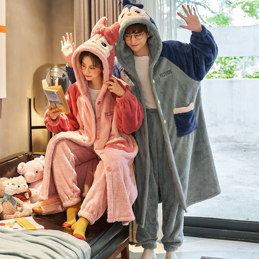 Fuxinkang Coral Velvet Pare Pajama для женщин осенью и зимой утолщен и расширенные свободные мужские ночные рубашки фланелевой халат домашний халат yxe-9921 l-мужчины [высота 165-175-вес 120-130]