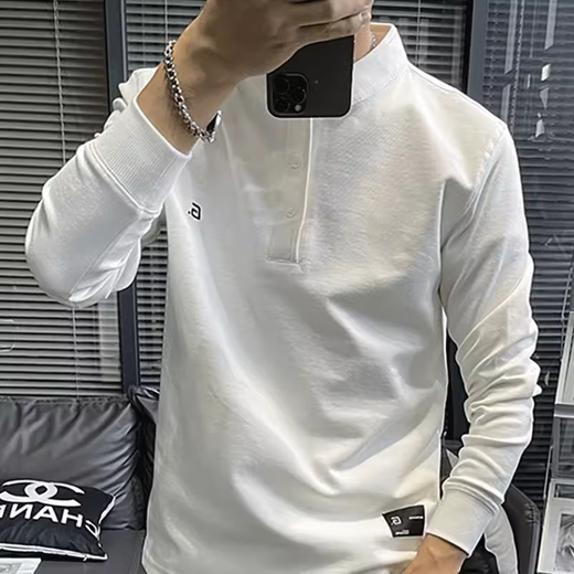 Kuraishi Kazuki trendy American Henry collar long-sleeved T-shirt for men 2025 new spring and autumn high-quality handsome casual bottoming sweatshirt mustard yellow XL