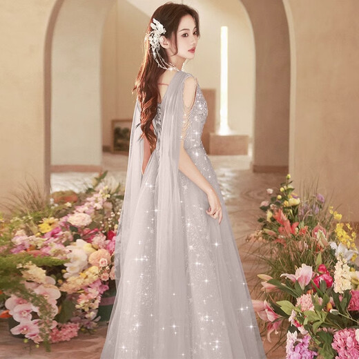 Yimimei 18-year-old high school student adult dress female high-end princess dress large size banquet sequin birthday party summer long dress XS