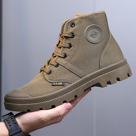 Gebiao Spring and Autumn Waterproof Martin Boots Middle Top Men's Shoes Board Shoes Canvas Shoes Sports Korean Style Fashion Versatile Casual Workwear Shoes Khaki 39