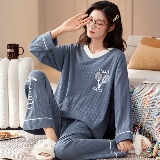 Pang Donglai DL pajamas for women in spring and autumn pure cotton Korean version cartoon long sleeve large size two-piece suit summer autumn and winter style home clothes can be worn outside. Color GXT9922 picture color M code (recommended 75-95Jin [Jin equals 0.5 kg])