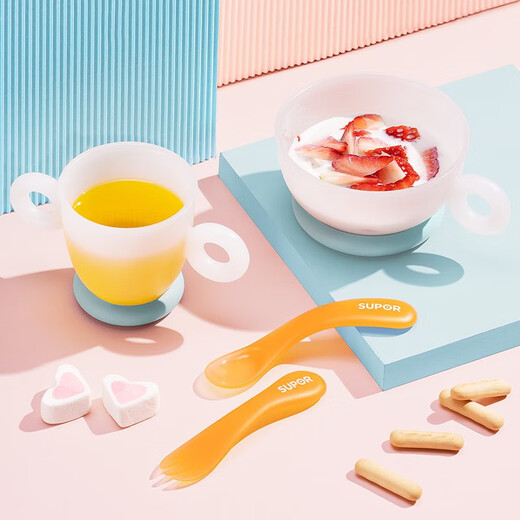 Supor Baby Bowl und Löffel Set Baby Mahlzeit ergänzende Schüssel Kindergeschirr tragbare Anti-Fall- und Anti-Scenen-Saugbecher-Schüssel rot [Single Bowl]