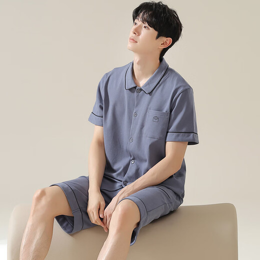 莫代尔7A抗菌男士睡衣男100%纯棉夏季短袖短裤新款青年可外穿家居服夏天 09M12801 2XL