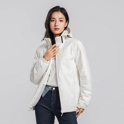 Western Camel VANCAMEL Trench Coat Jacket Women's Plus Fleece Thickened Short Jacket Windproof Warm Jacket Hooded Soft Shell Working Single-layer Shock Clothes 9930S-2 Ginkgo White-Women [Camo] XL