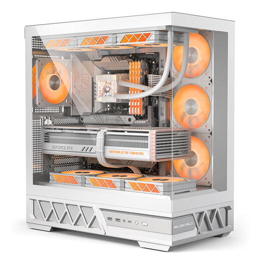 Golden field parallel world white gaming computer desktop host case compatible with dual 360 water-cooled ATX motherboards/three-sided quick release/supports back insertion/270 sea view room