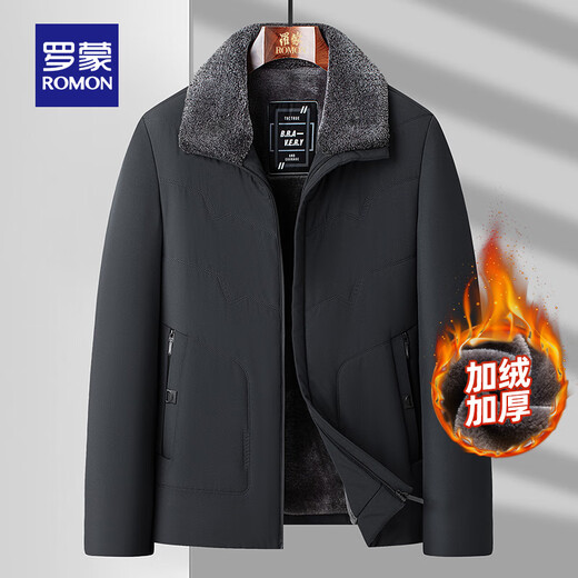 ROMON velvet thickened lapel jacket for men in autumn and winter, middle-aged and elderly business warm cotton coat, grandpa jacket and daddy outfit, navy blue L 175 (suitable for 100-120 Jin Jin equals 0.5 kg)