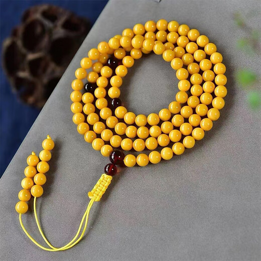 Amber style, one object, one picture, one certificate, 108 beeswax bracelets, men's and women's bracelets, amber beads rosary, Russian material, beads 20.07g 6.5mm