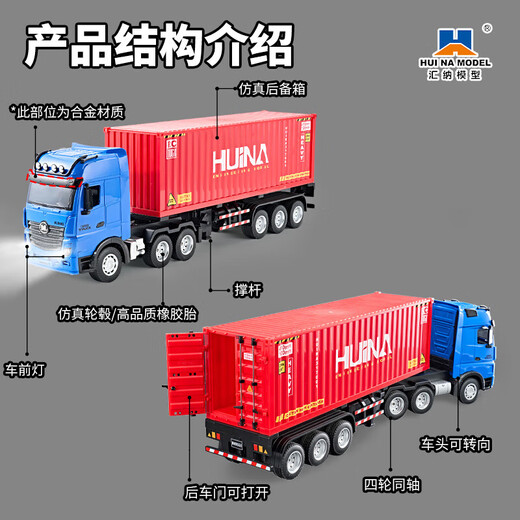 儿童玩具遥控集装箱重型卡车仿真运输货柜车3-6-8岁男孩汽车礼物 遥控半挂车红蓝色（带车厢57cm）