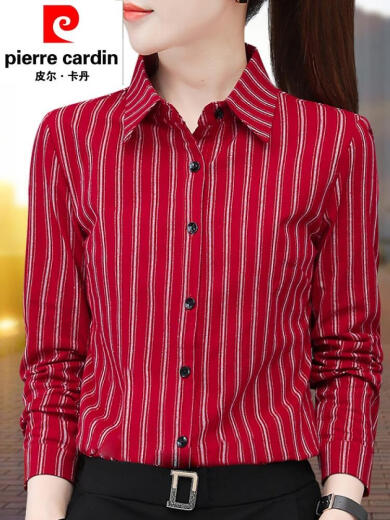 Pier Cardan cotton shirt for women cotton striped shirt for women long sleeves 2025 spring new fashion style for work ZXP1392 gray cotton M suggested 95105Jin [Jin equals 0.5 kg]