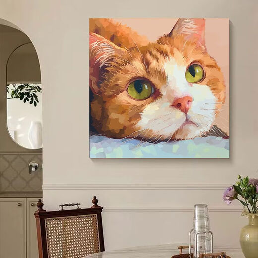 可爱猫咪diy填充儿童涂色2024新款小尺寸手绘油彩装饰画 hy12805 60*60cm加厚实木内框+装饰外框