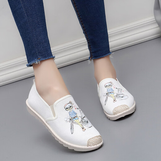 Subamo Summer Breathable Canvas Shoes Old Beijing Women's Shoes Flat-soled Versatile Casual Shoes Fisherman Low-top Single Shoes Cloth Shoes 829 White 39